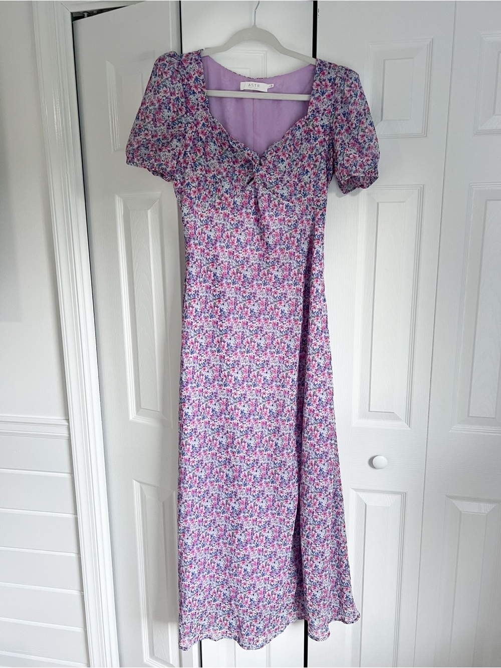 Astr Lavender Floral Maxi Dress with Puff Sleeves